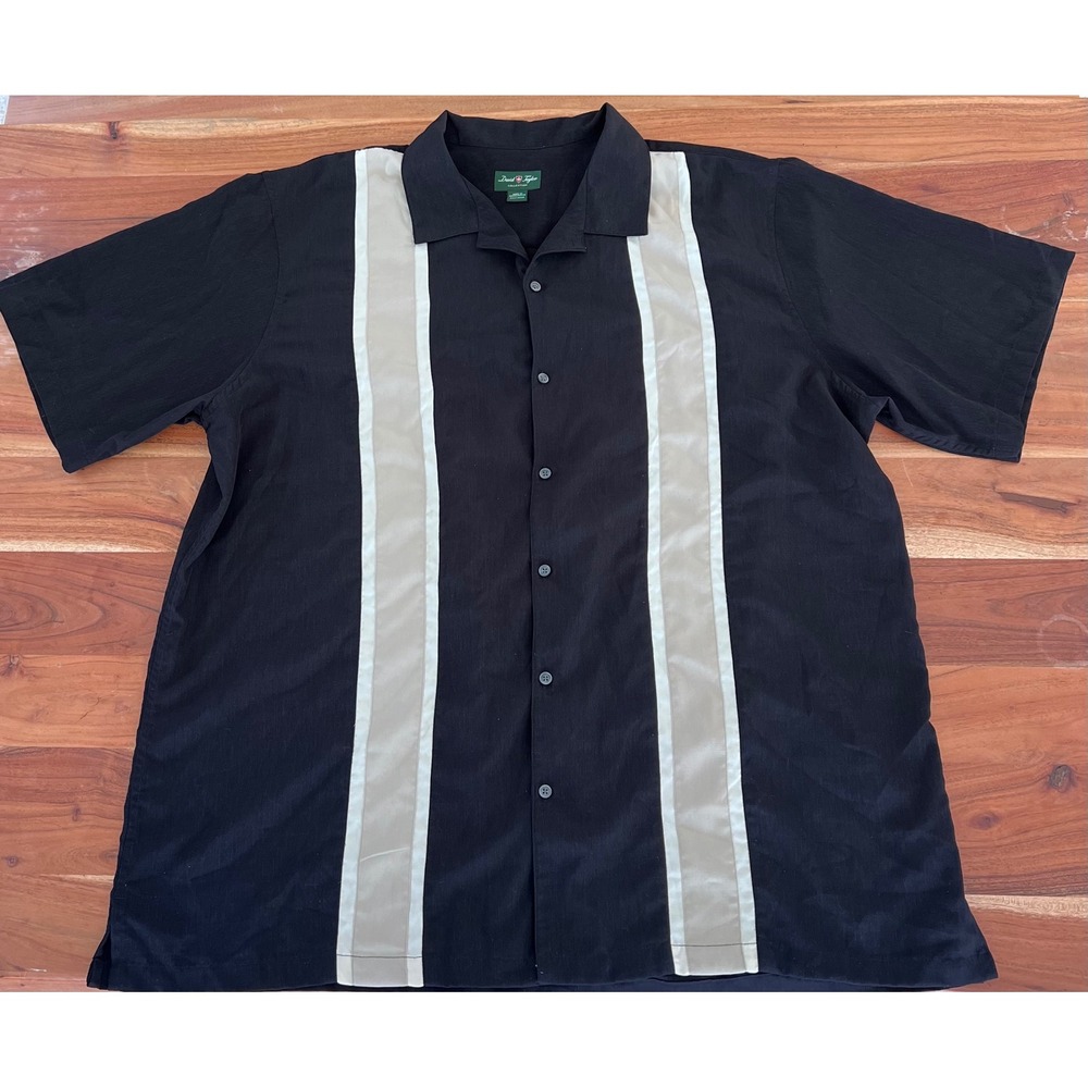 David Taylor Collection Mens 2XLT Black Tan Bowling Shirt Retro Camp Collar Tall